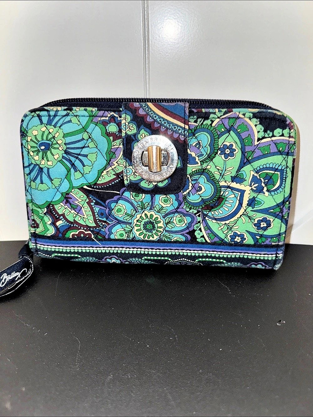 Vera Bradley Turnlock Wallet Floral Blue & Green